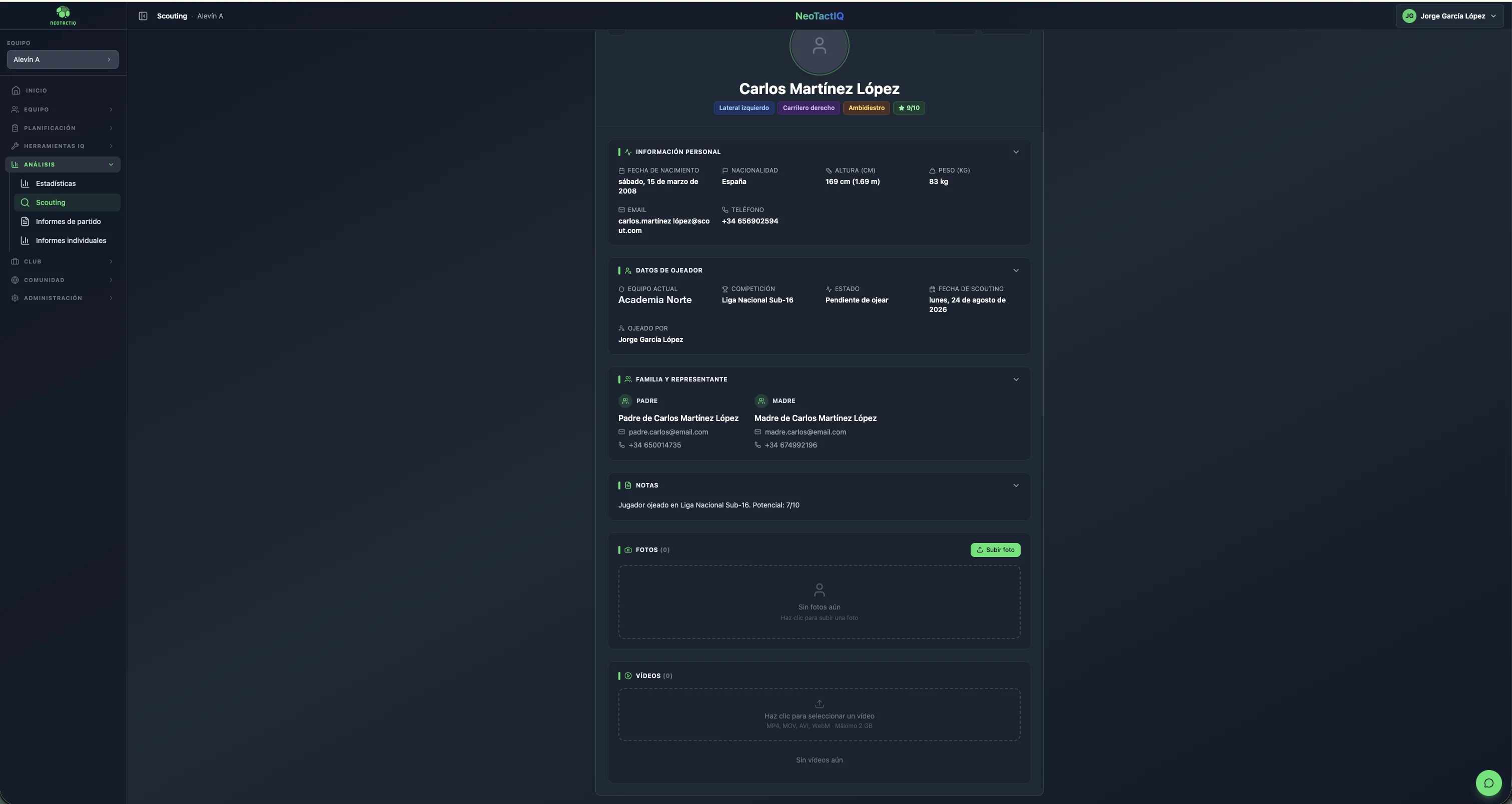 Tracked player profile in NeoTactIQ
