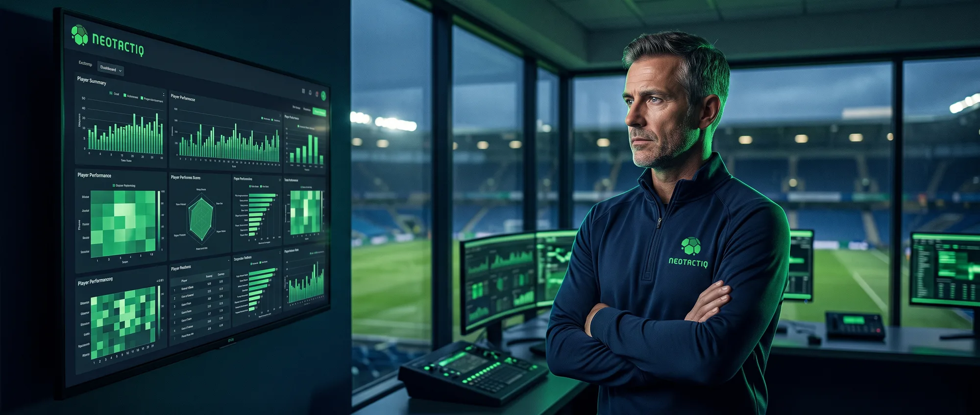 Sporting director analyzing club reports and statistics with NeoTactIQ